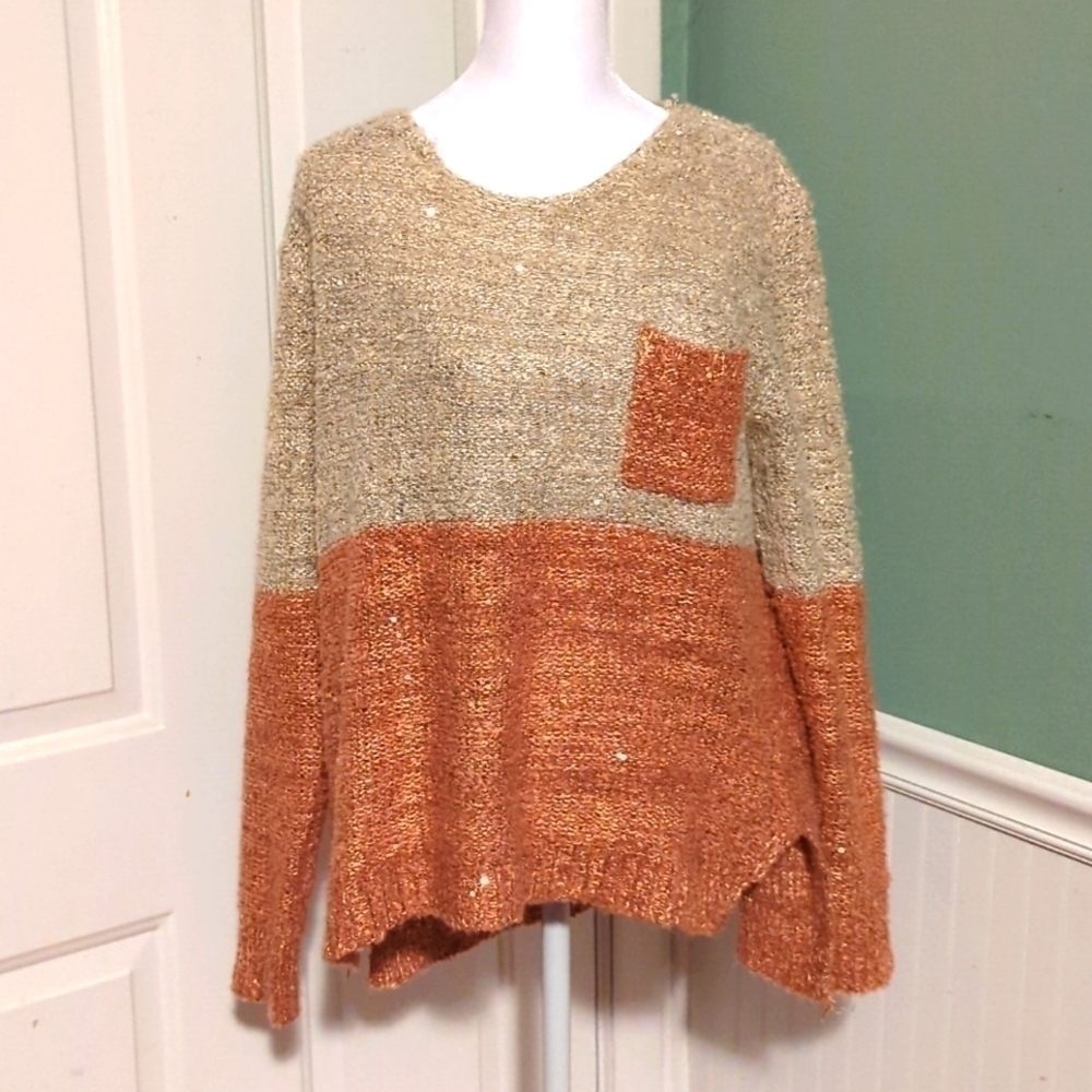 Cecico Two Tone Sequin Sweater Gold Rose Gold Medium